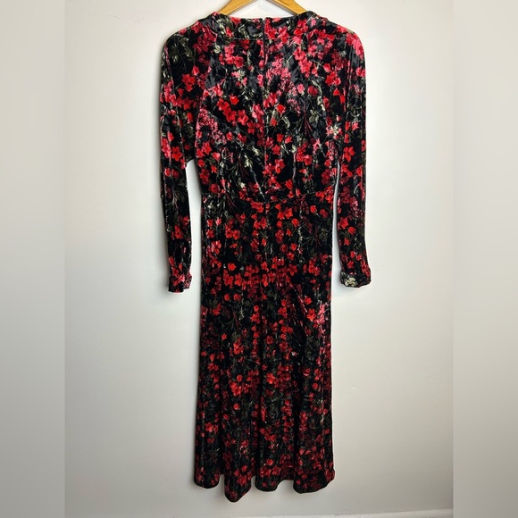 Vintage Hand Made Floral Velvet Midi Dress Xs Timeless Feminine Romantic Amish - Picture 2 of 11